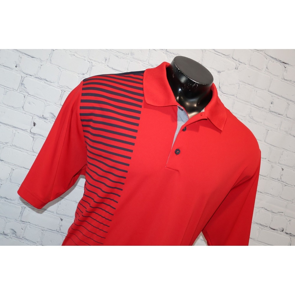 Adidas Golf Polo Shirt Mens 2XL Red Navy Blue Striped Top Performance Polyester
